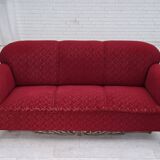 1950s, Danish 3-seater sofa, red and light grey furniture wool, oak wood.