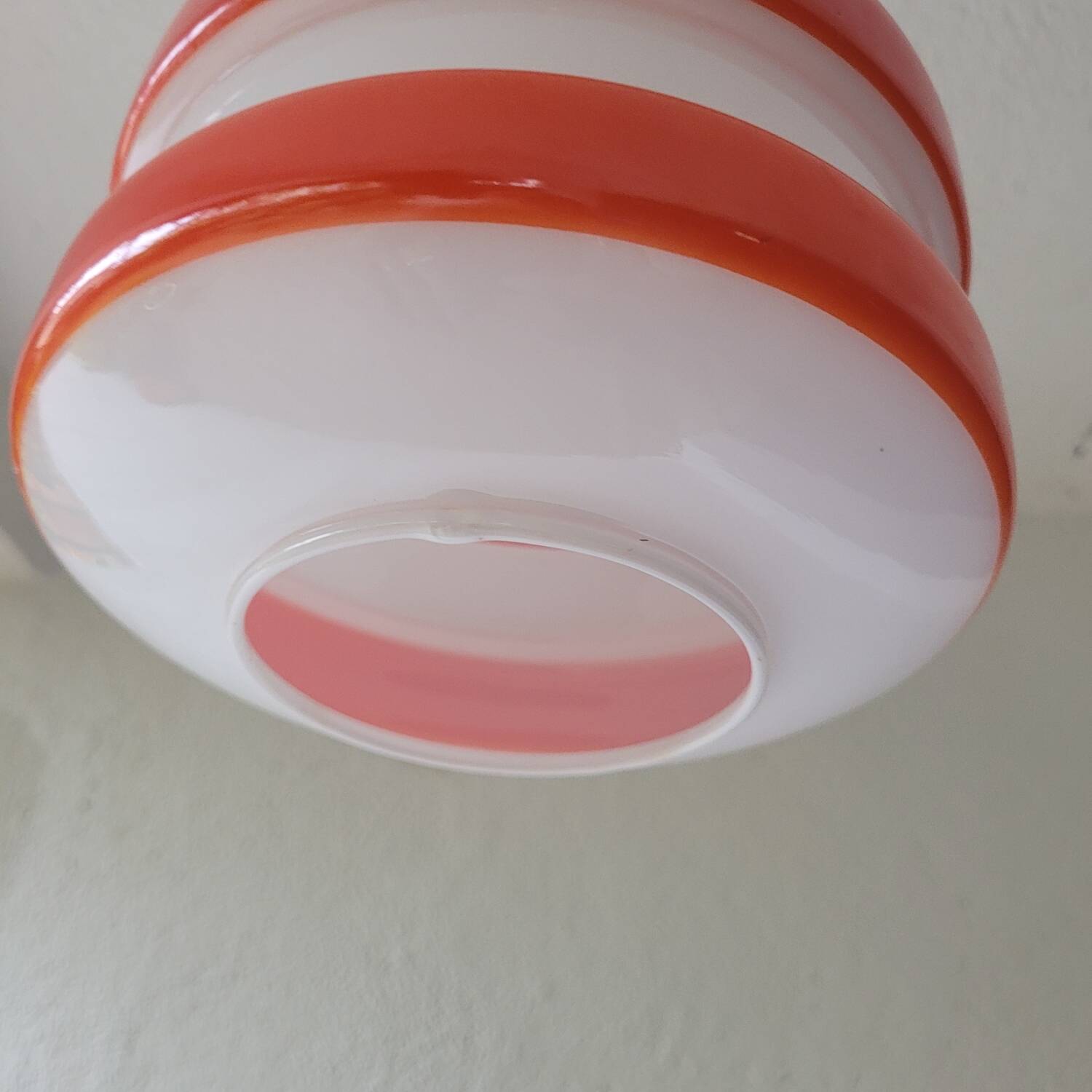 70s pop pendant light orange & white – opaline glass, equipped