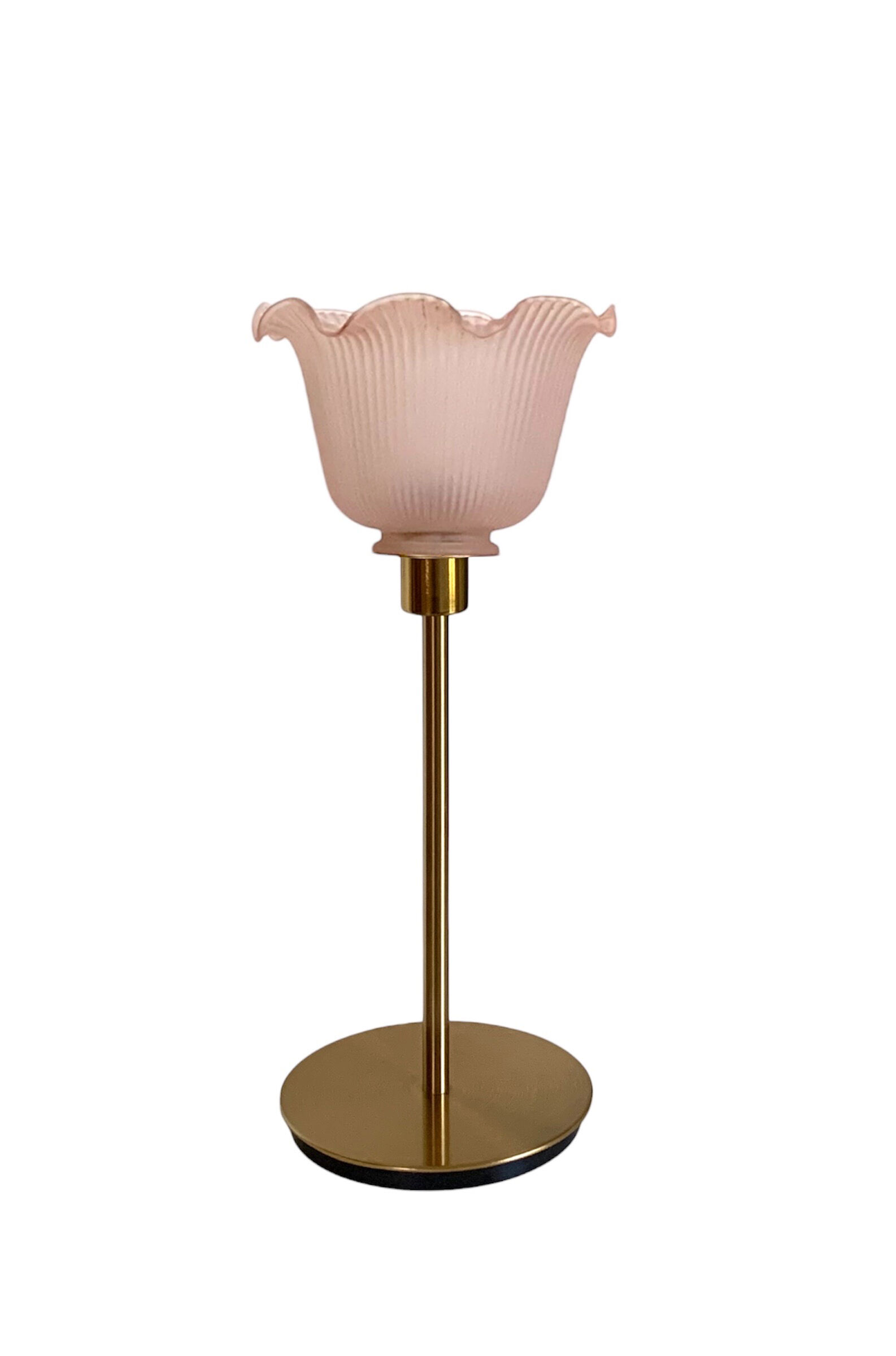Lampe à poser avec globe en verre strié rose poudré