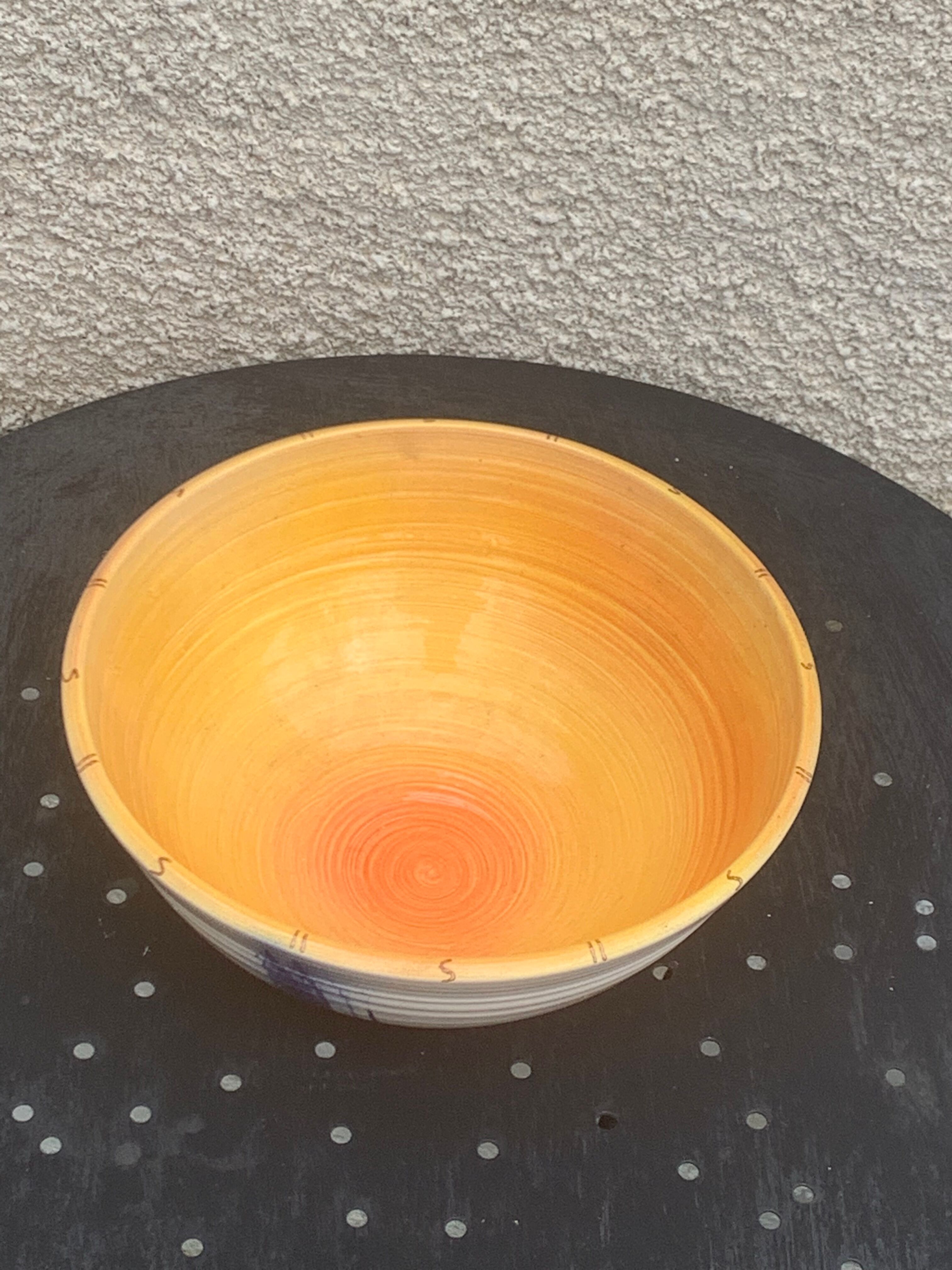 Glazed ceramic salad bowl signed by ceramicist Sarah Semplay vintage