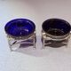 Pair of Vintage Swan-Shaped Salt Cellars, Silver-Plated, with Cobalt Blue Glass Liners