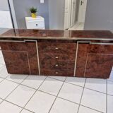 Vintage elm burl and chrome sideboard from the 1970s.