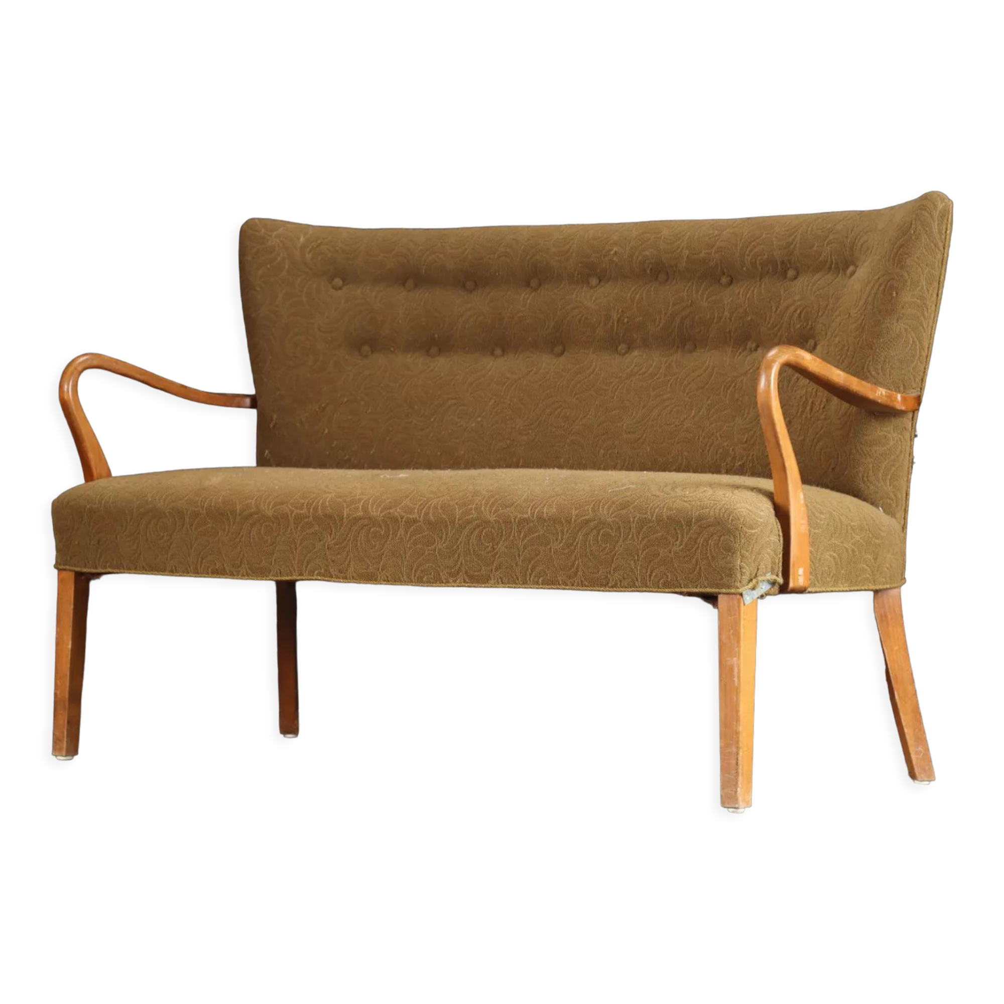 Beech wood sofa with curved armrests, 1940s/50s
