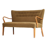 Beech wood sofa with curved armrests, 1940s/50s