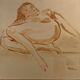 Signed painting monochrome watercolor female portrait "reclining study"