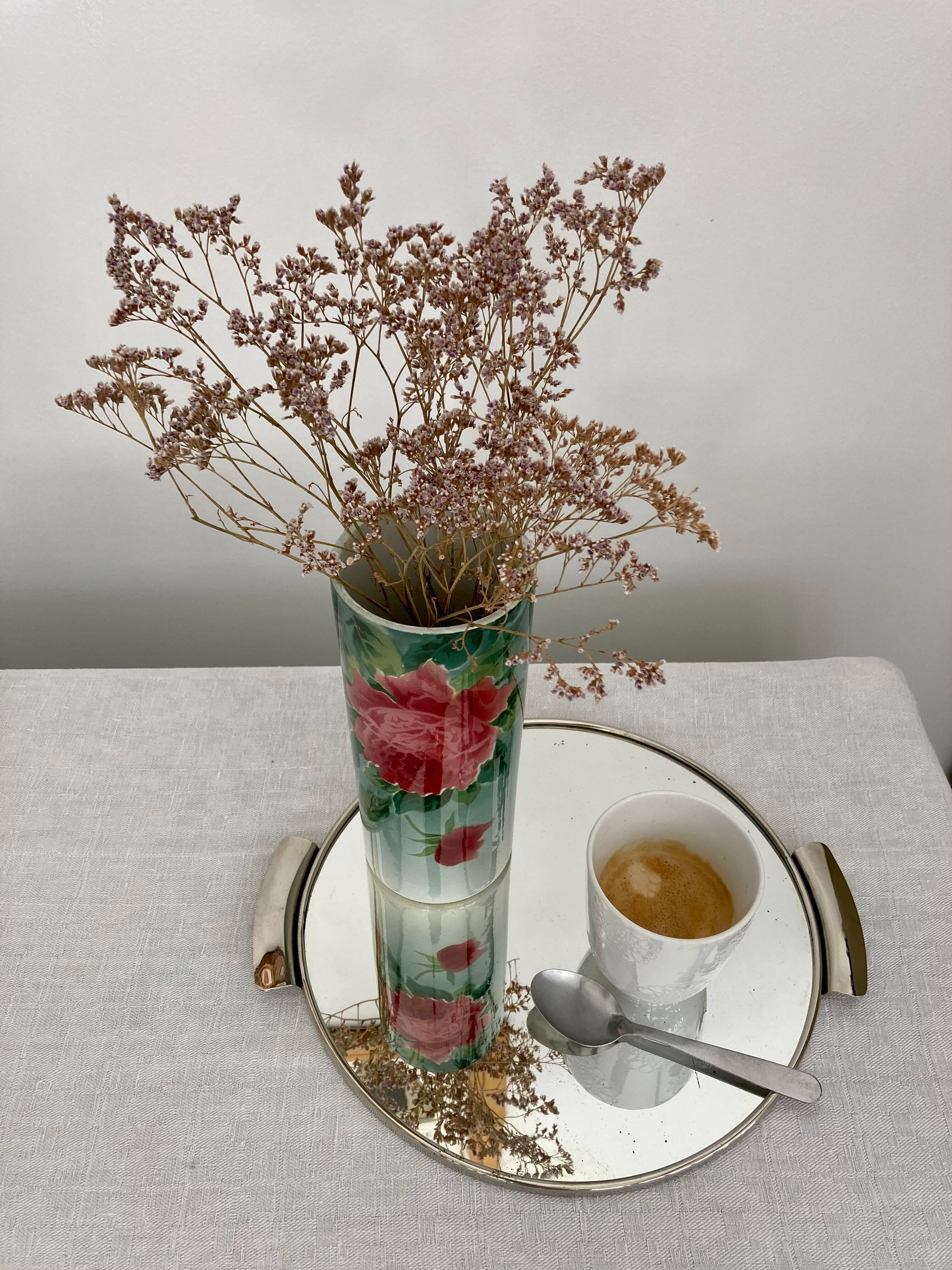 Art Deco top silver metal and mirror