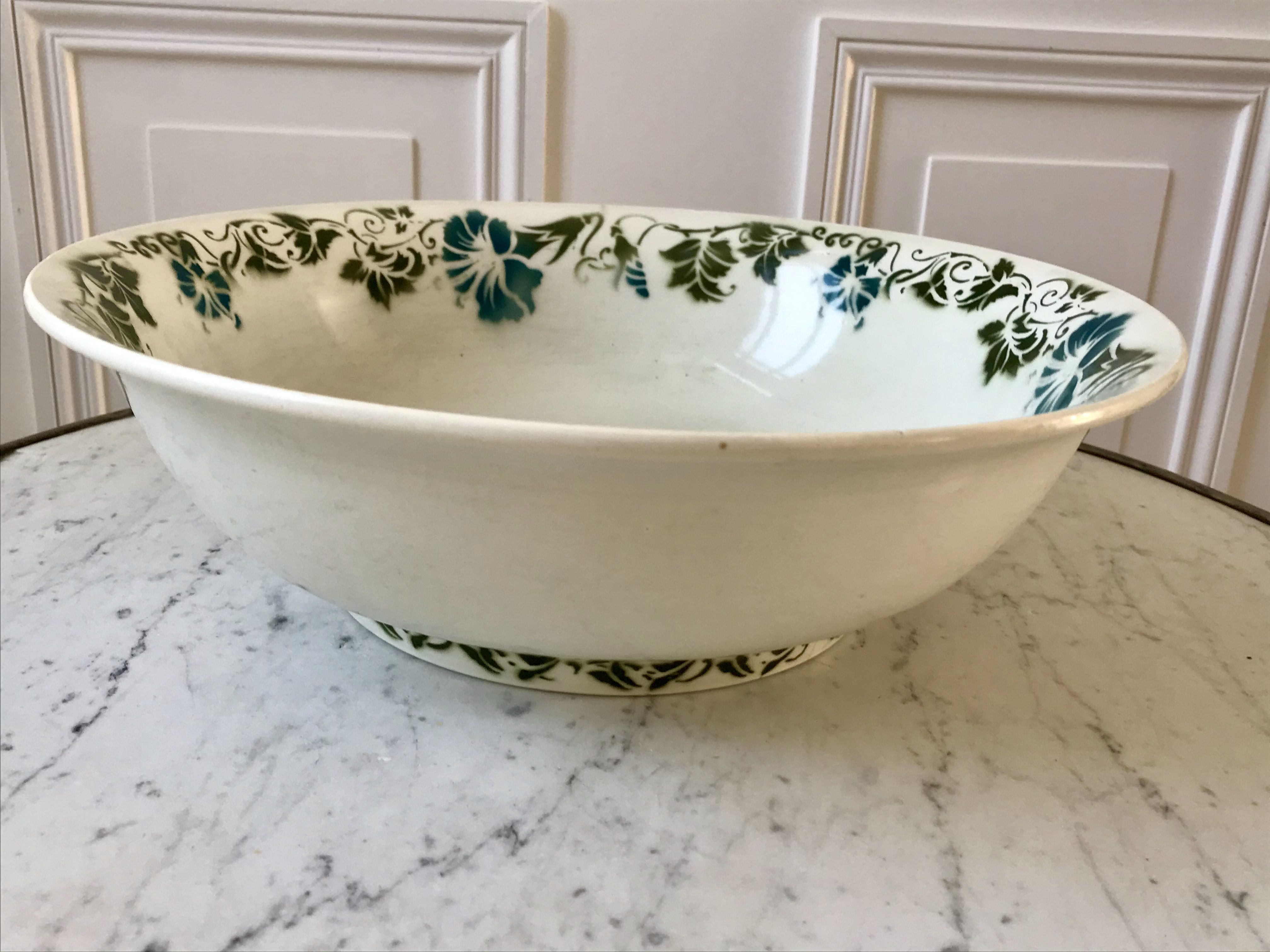 salad bowl Terre de Fer Céranord model "Clairefontaine" green 30s