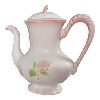 Verseuse cafetière théière rose majolique de Salins les Bains, Vers 1980