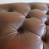 Chesterfield brown tufted leather pouffe ottoman