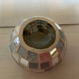 Four mosaic mirror and mother-of-pearl candle holders.