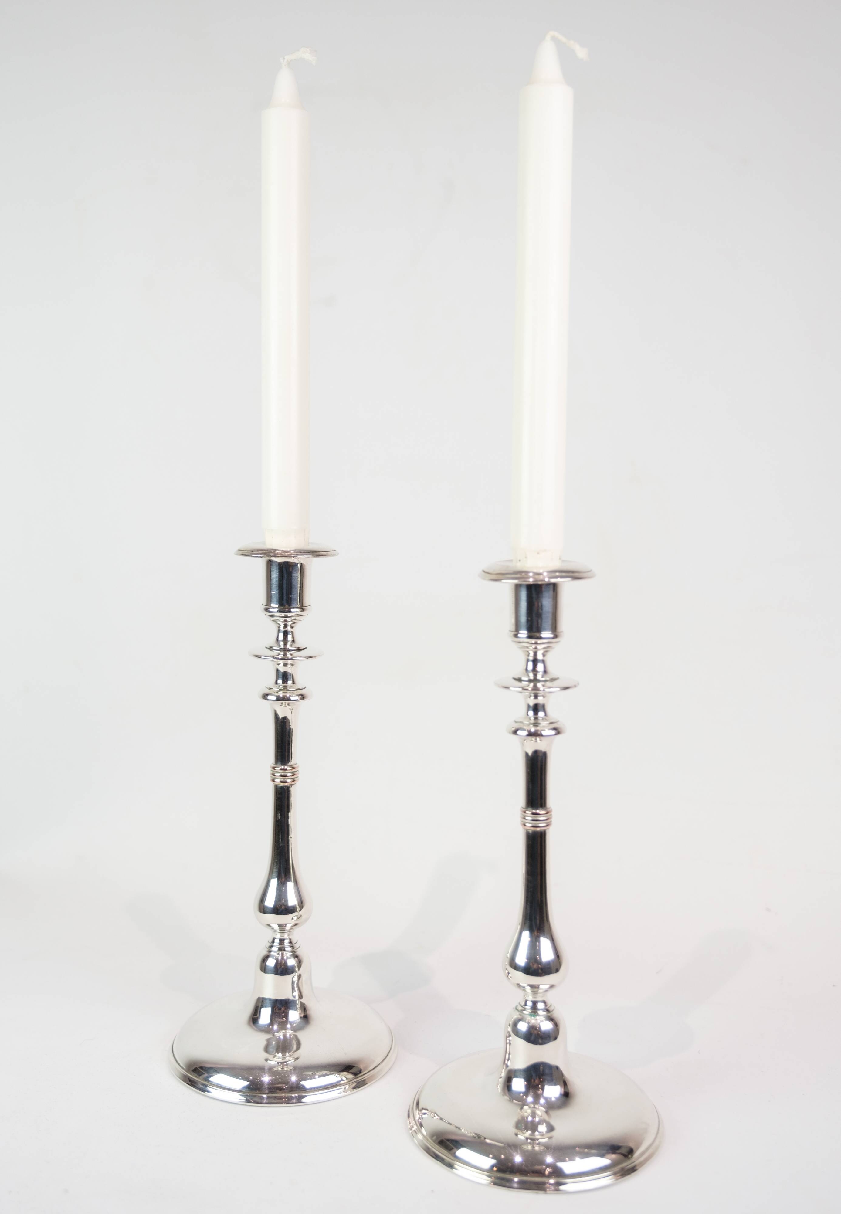 Set Of 2 Candlesticks Made In Silver Plated Brass Stamped I.P.O Hansen From 1890s