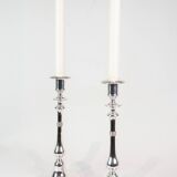 Set Of 2 Candlesticks Made In Silver Plated Brass Stamped I.P.O Hansen From 1890s