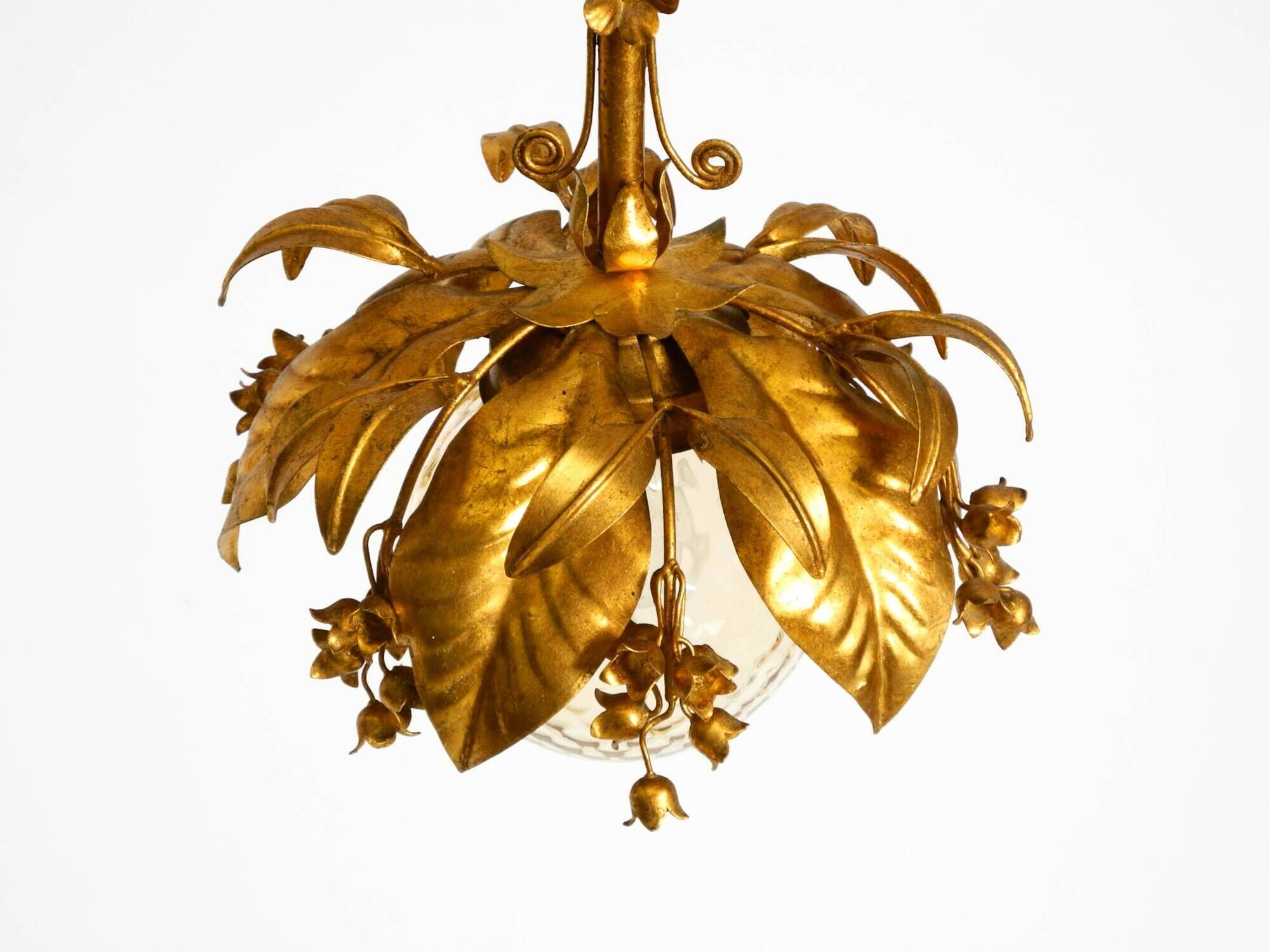 1970s gold-plated metal pendant lamp with a glass sphere by Hans Kögl