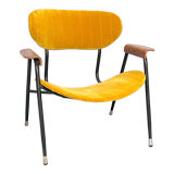 Vintage yellow velvet chair by Gastone Rinaldi for Rima. Italy 1950s