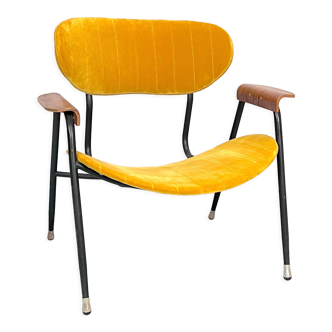 Chaise en velours jaune par Gastone Rinaldi pour Rima, Italie des années 1950
