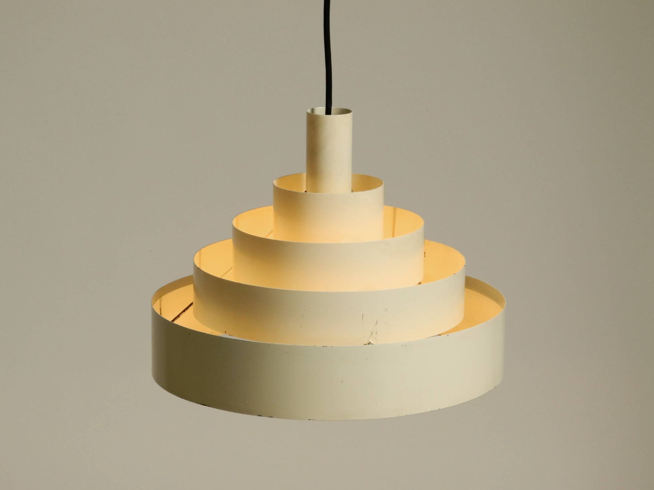 1960s Space Age heavy solid slatted metal pendant lamp