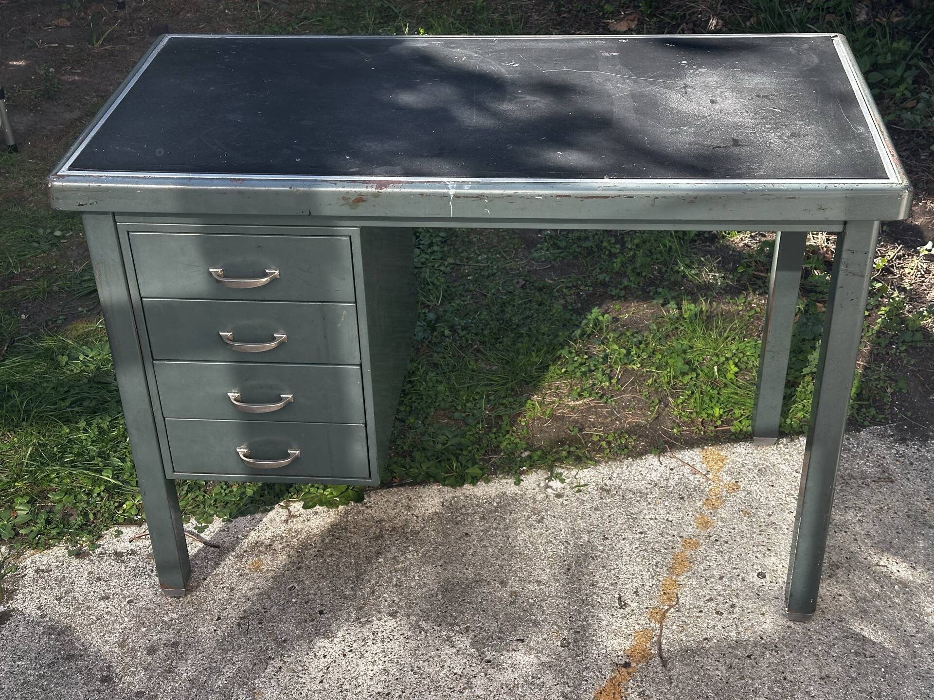 Vintage green metal industrial desk – 1950s