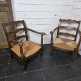 Pair of low beech armchairs