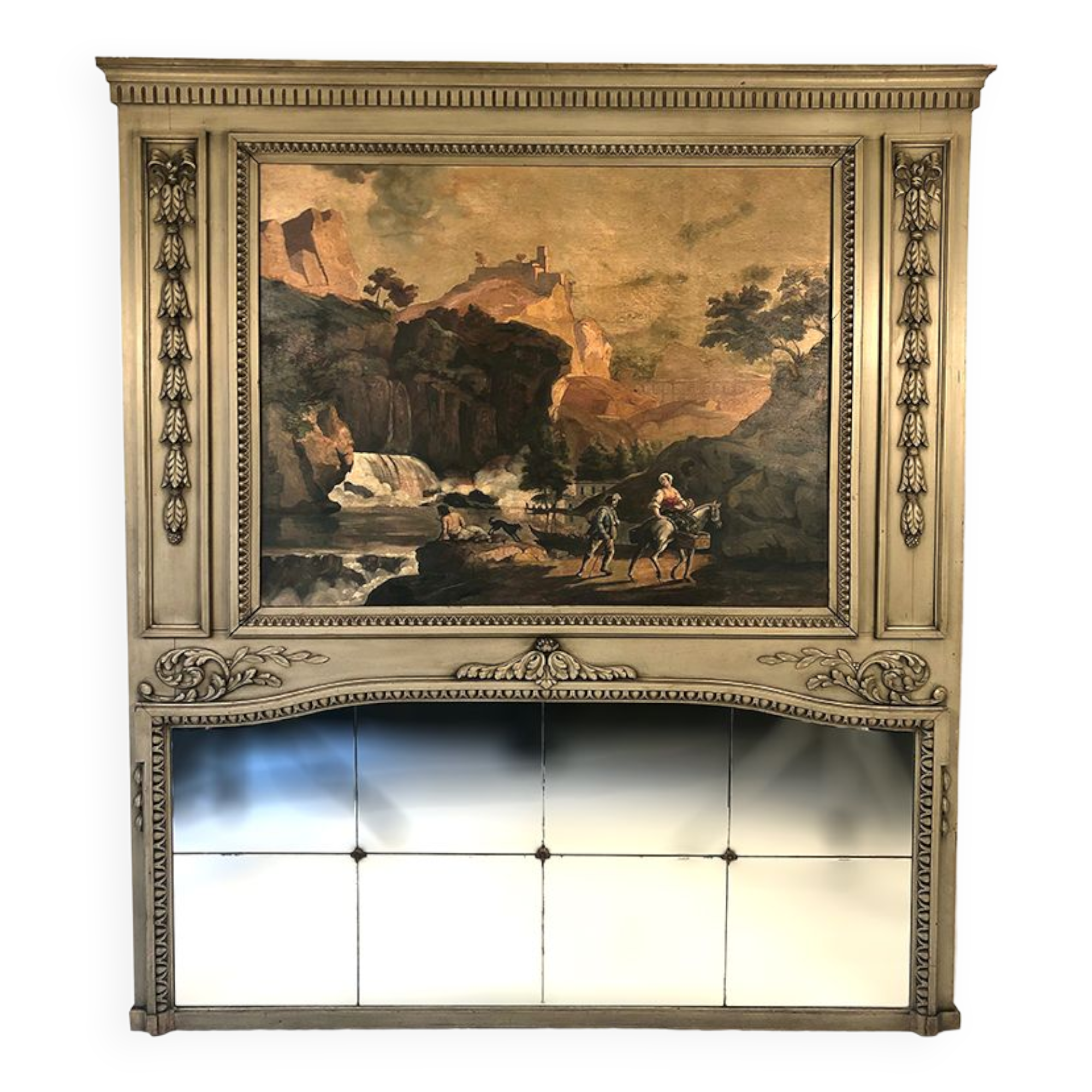 Louis XVI style trumeau in 19th century lacquered wood 196x172cm