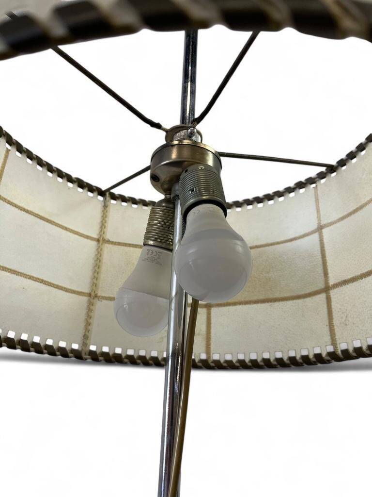Vintage floor lamp with parchment and leather shade, 1960s