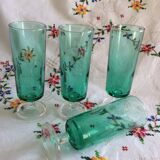 Set of 4 70s green glass flutes Luminarc Arcoroc