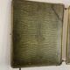 Vintage 1920s triptych barber mirror in gold and green faux crocodile leather - 37 x 87