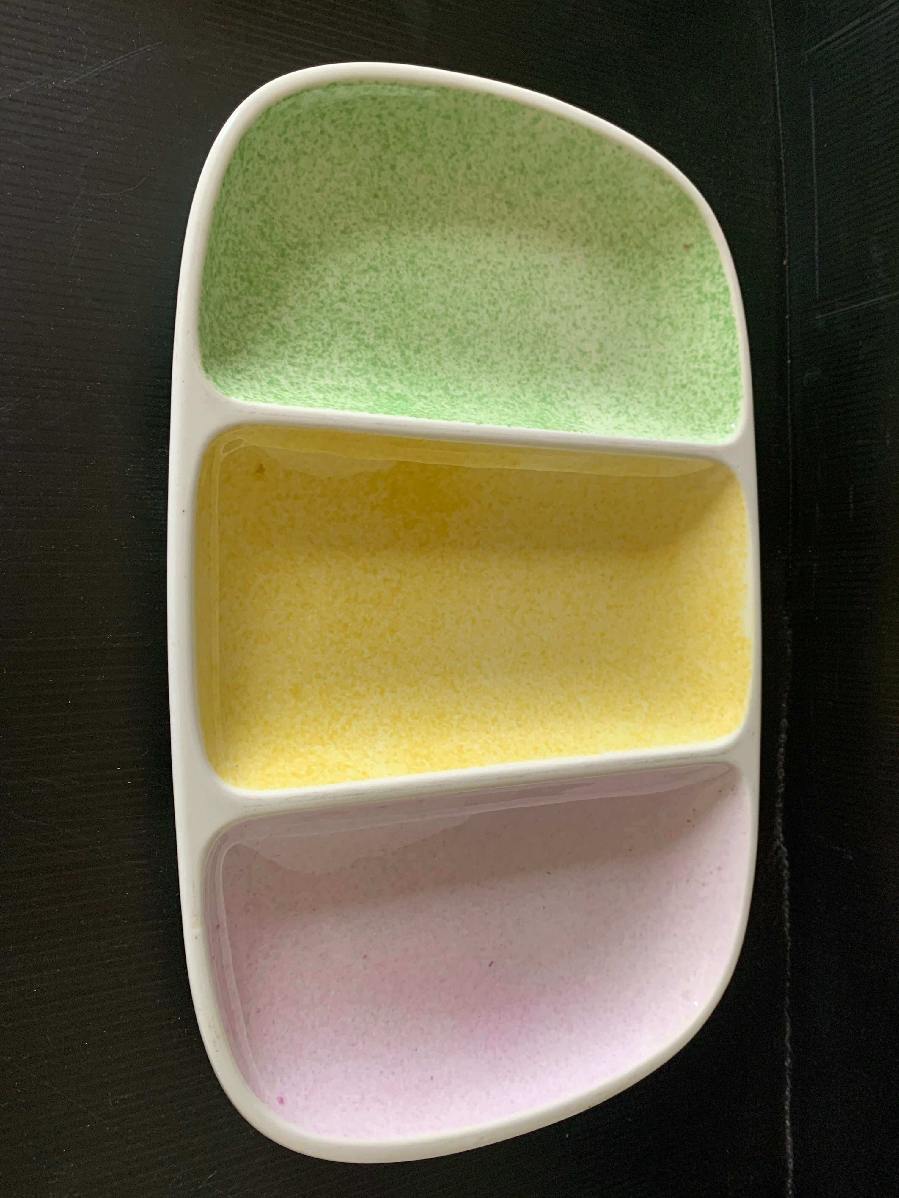 Multi-coloured earthenware dish from vintage Giens
