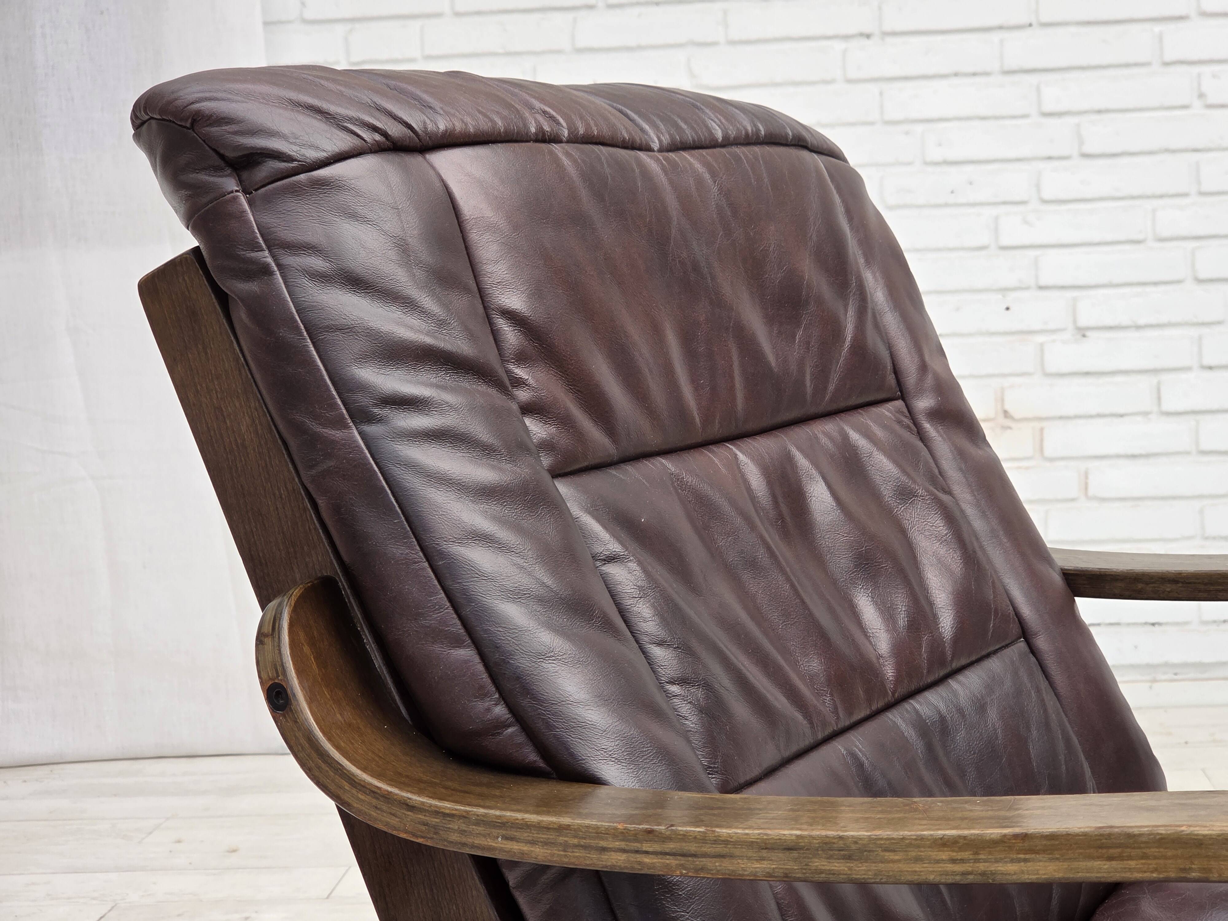 Fauteuil scandinave en cuir marron, années 1970
