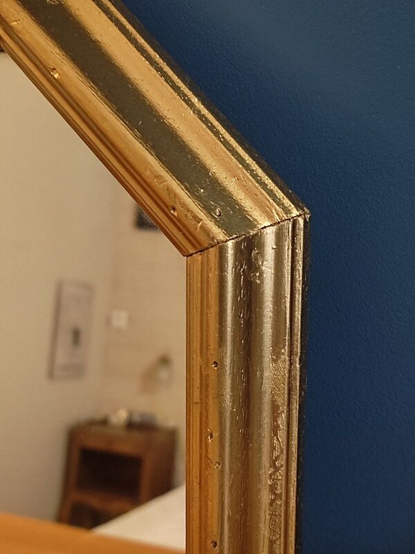 Hexagonal mirror golden carved solid wood frame