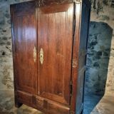 French oak armoire, late 17th - early 18th century, Louis XIV provincial style with hand-carved rosettes