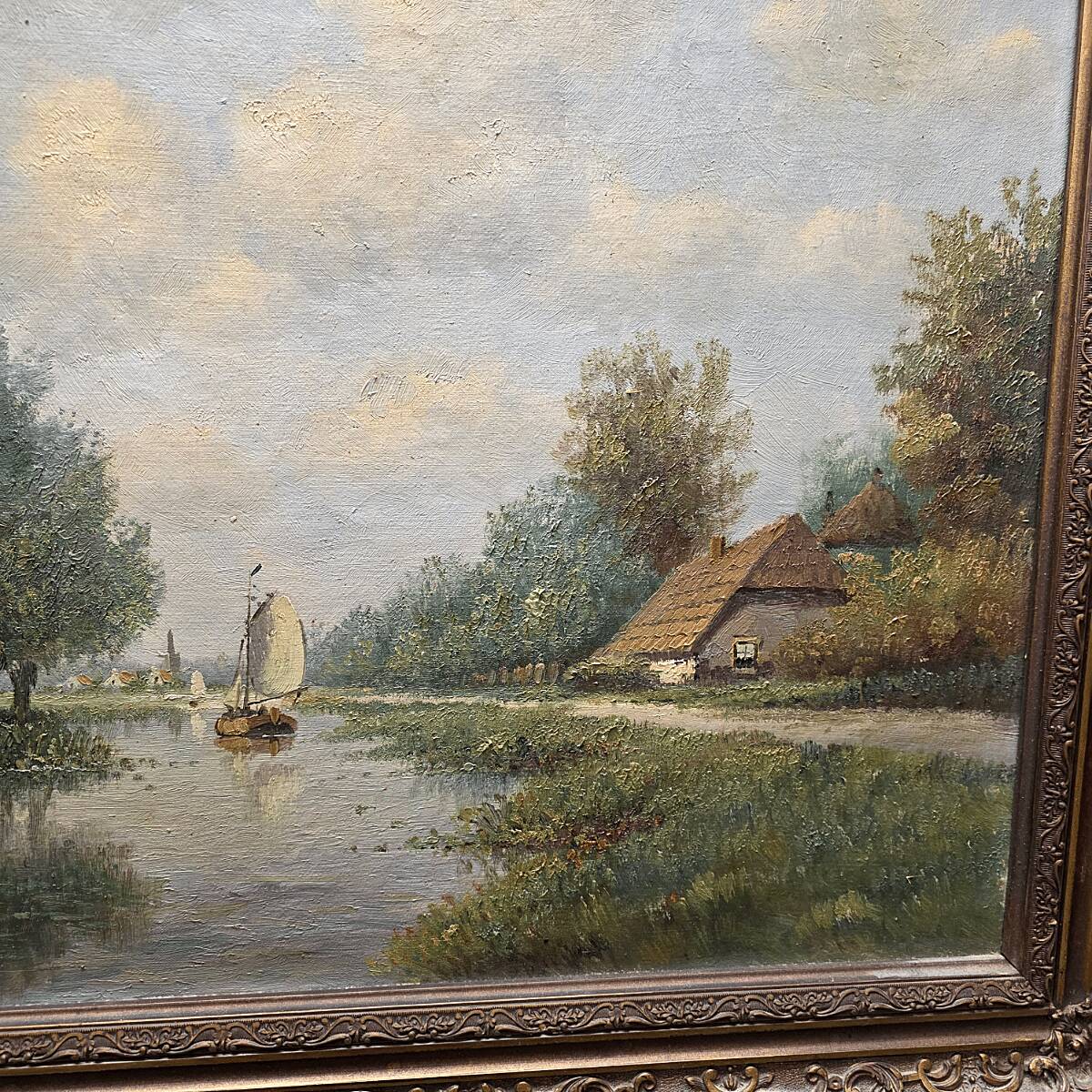 H. Sanders Classic Dutch Landscape Painting, 1950/70s