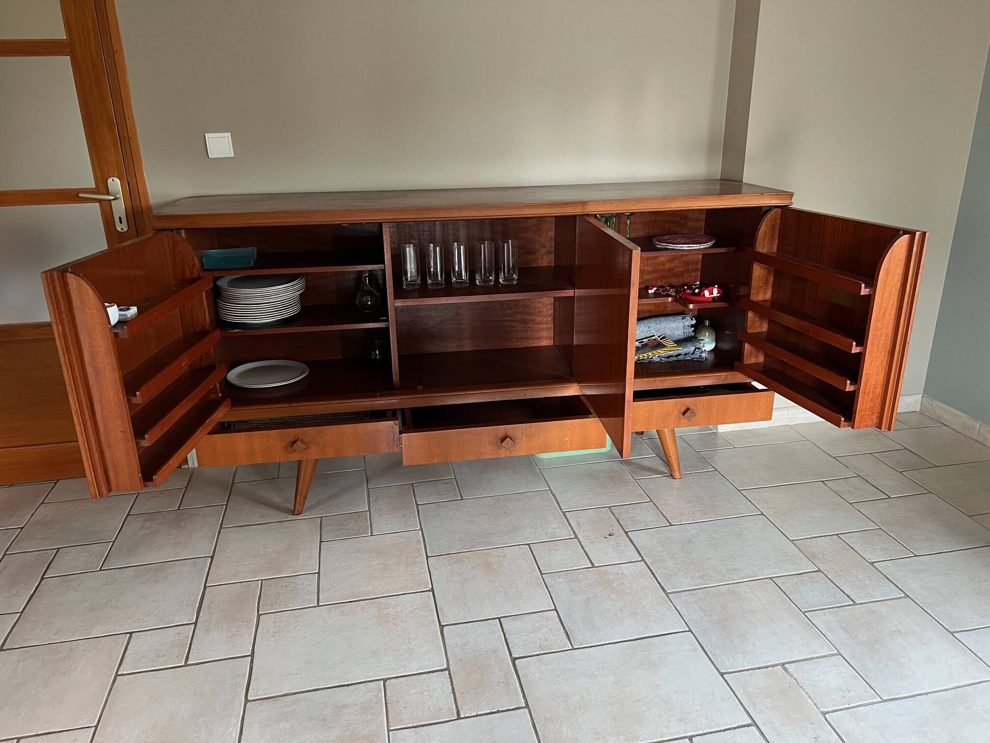 Teak buffet Gaston fish 1960s