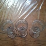 3 old vintage glass on feet