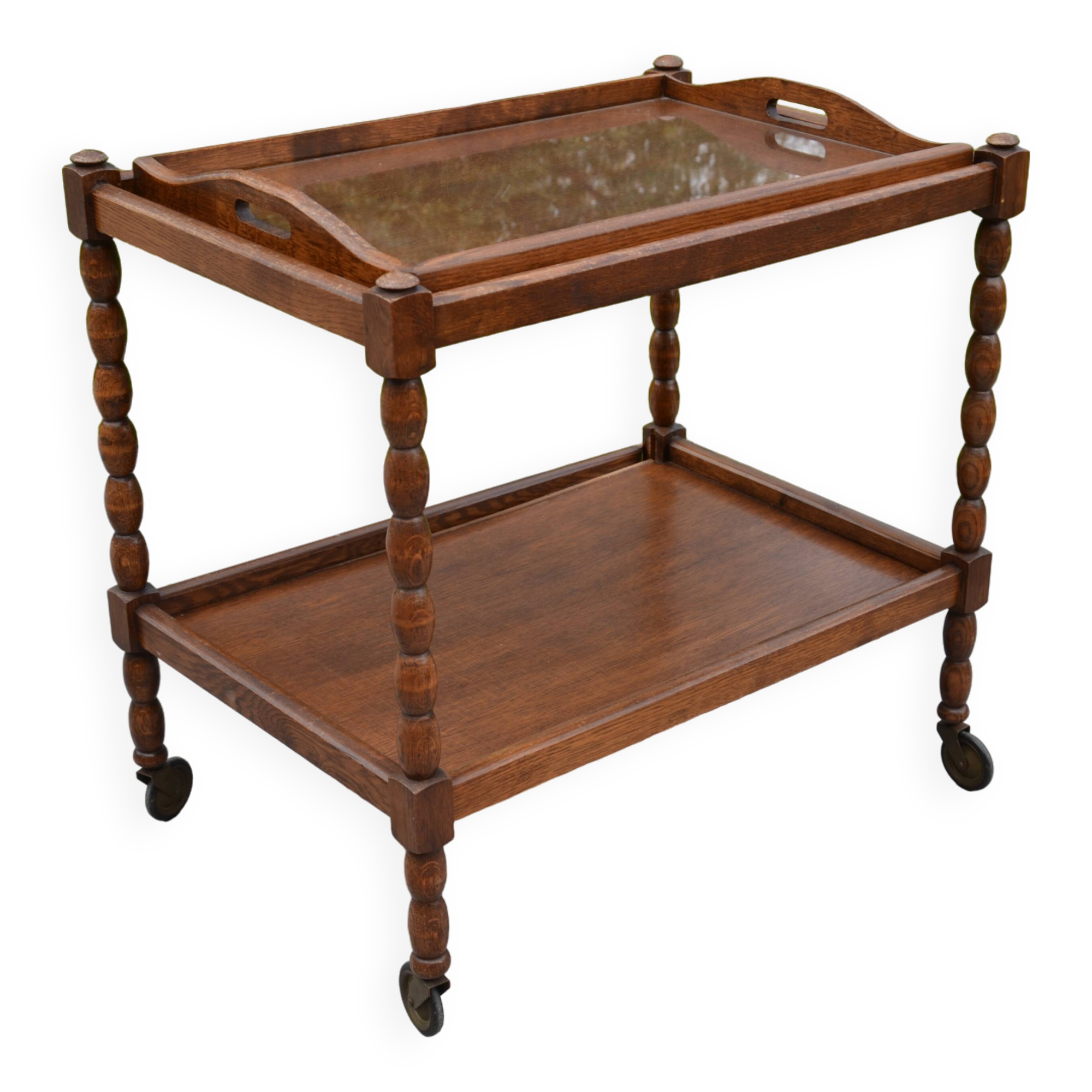 Wooden dessert table, glass top