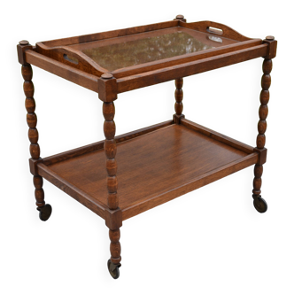 Desserte en bois, plateau en verre