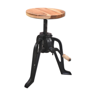 Tabouret ajustable fonte et bois de manguier style indus brut