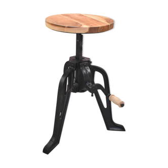 Adjustable stool cast iron and mango wood raw indus style