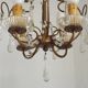 Vintage French 4 Arm Gilded Metal Cage Chandelier Beads Clear Murano Drops