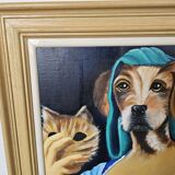 Oil painting on canvas, portrait of a woman with a dog, signed Patricia Tatananni