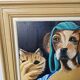 Tableau Huile sur toile Portrait femme chien signé Patricia Tatananni