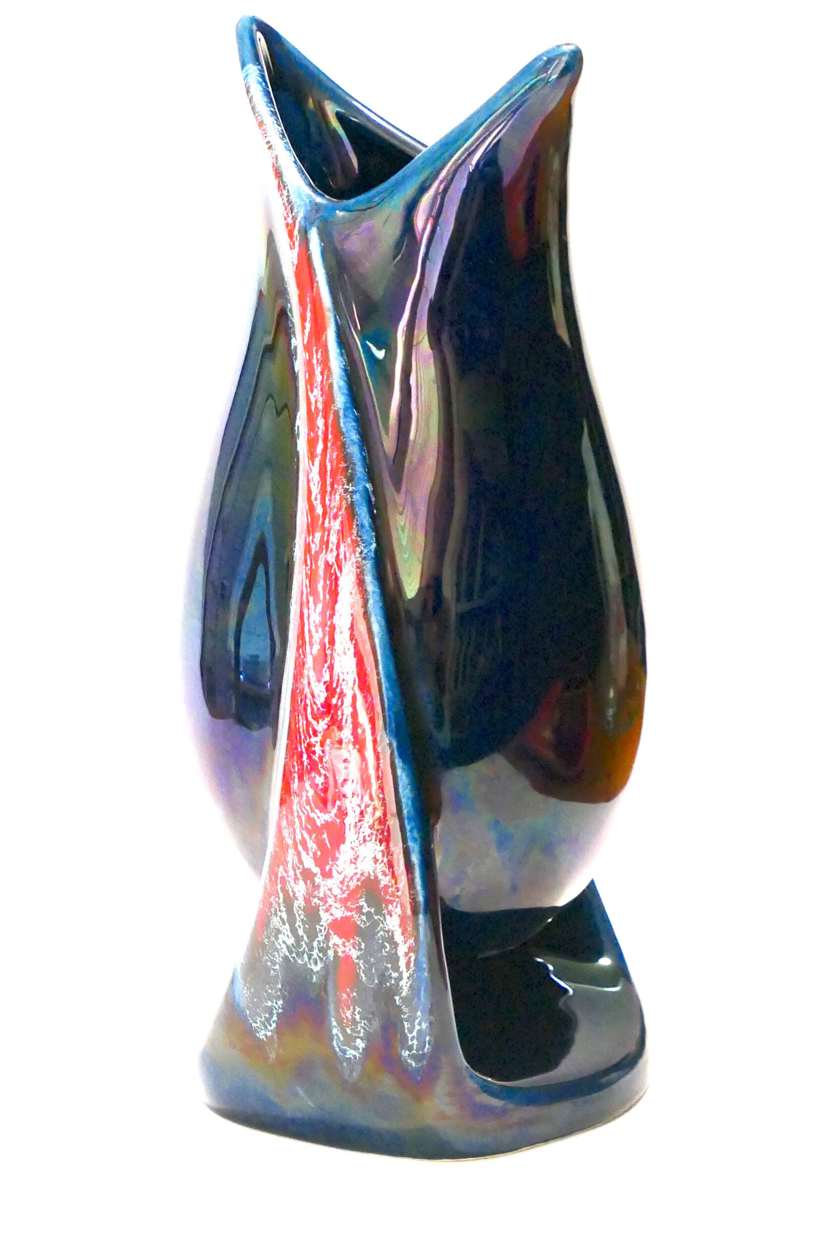 Vase Vallauris forme libre moderniste 1950-60 Bleu rouge