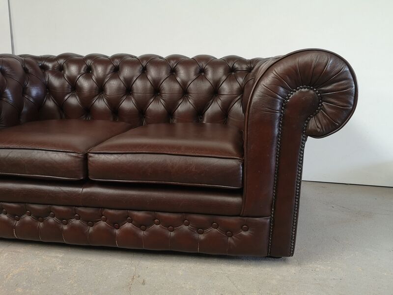 Brown leather chesterfield sofa two places
