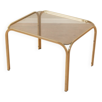70s Side Table, gold metal frame with glass top
