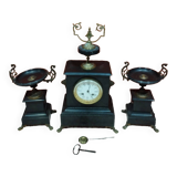 old Napoleon III marble fireplace surround with cups and pendulum