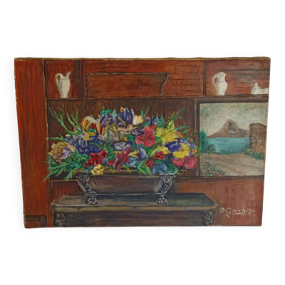 Pierre Garnier (1895-1972)  Nature morte aux fleurs  Huile sur toile signée