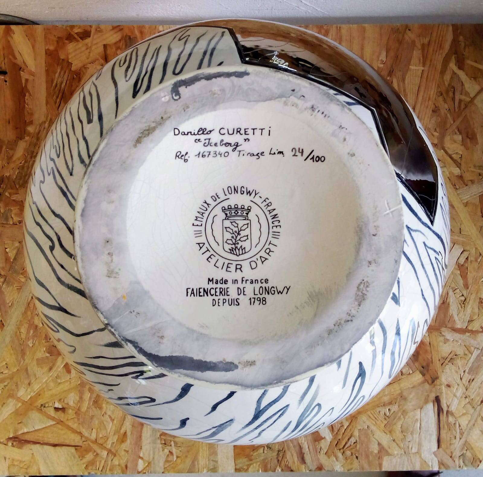 Vase Boule "ICEBERG" par Danillo CURETTI Emaux de Longwy Numéroté 24/100