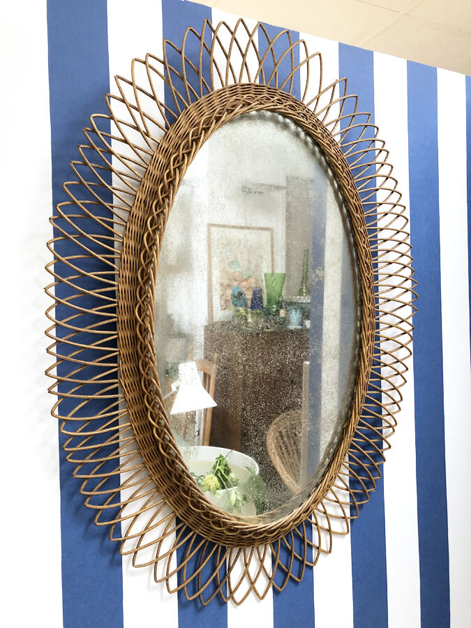 Mirror rattan oval XXL, 1960