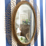 Mirror rattan oval XXL, 1960