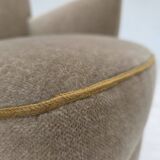 1970s, Danish armchair, green furniture velour, beech wood legs.