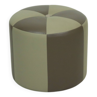 Round Vintage Pouf Two-tone Faux Leather Patchwork